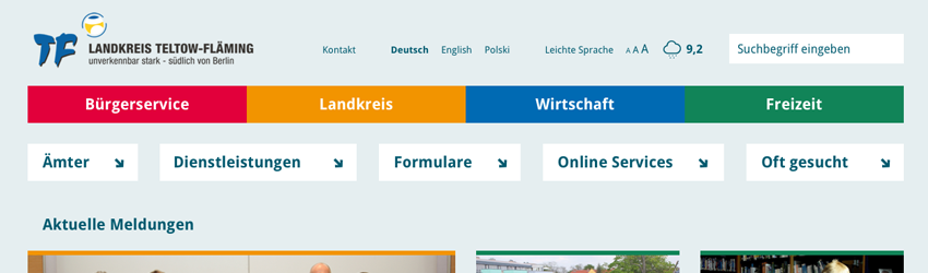 The figure shows a section of the navigation for the district Teltow-Fläming.