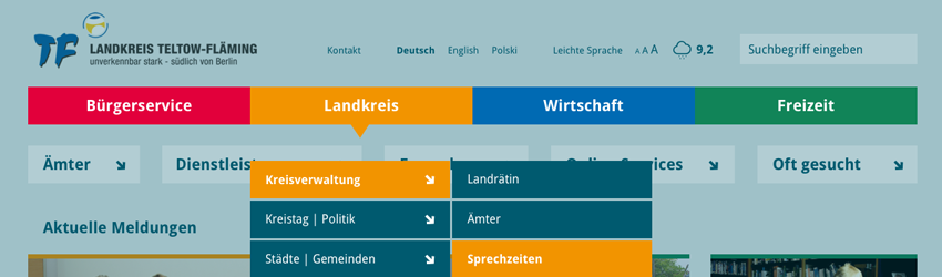 Gezeigt wird ein Bildausschnitt, der das Abblenden des Inhalts deutlich macht, um den Fokus stärker auf die Navigationselemente zu richten.